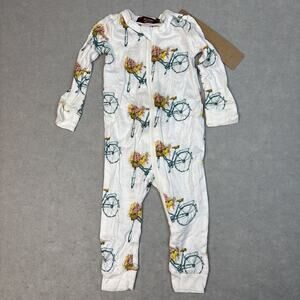 Milkbarn Pajama‎ 6-9 Months Floral Bicycle Bamboo Zipper sleeper Baby Girl